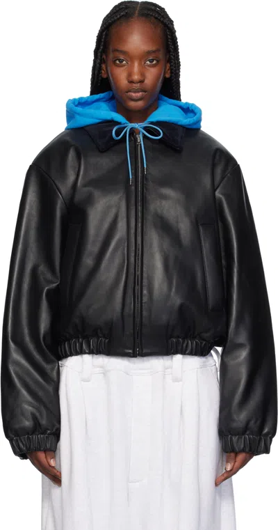 Meryll Rogge Black & Blue Layered Leather Bomber Jacket In Black/blue
