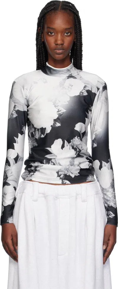 Meryll Rogge Black & White Long Sleeve Piping Turtleneck In White Black