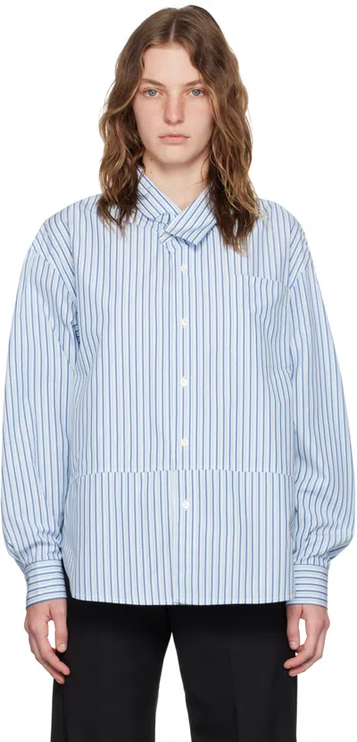 Meryll Rogge Boule Stripe Asymmetric Cotton Button-up Shirt In Blue Multi