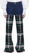 Meryll Rogge Blue Tartan Jeans In Blue/green Multi