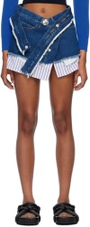 Meryll Rogge Denim Wrap Mini Skirt With Shirting In Denim Blue