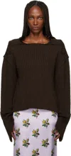 Meryll Rogge Brown Raw Edge Boat Neck Sweater In Brown