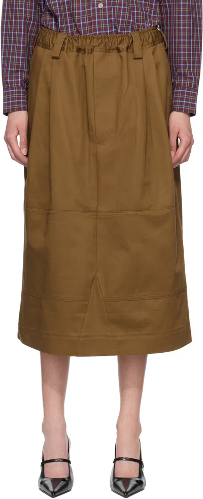 Meryll Rogge Brown Workwear Drawstring Denim Midi Skirt In Sand
