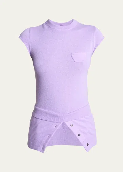 Meryll Rogge Buttoned Cashmere Cap Sleeve Sweater In Lilac