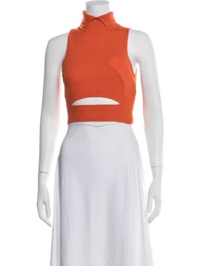 Pre-owned Meryll Rogge Cashmere Mock Neck Crop Top In Orange