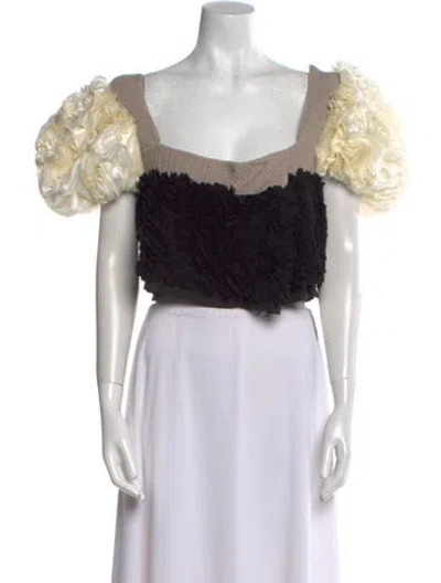 Pre-owned Meryll Rogge Colorblock Pattern Square Neckline Crop Top In Black