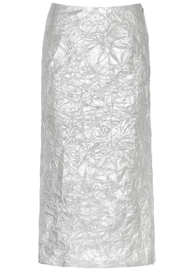 Meryll Rogge Crinkled Metallic Taffeta Midi Skirt