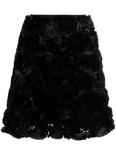 Meryll Rogge Floral-appliqué Silk Skirt In Black