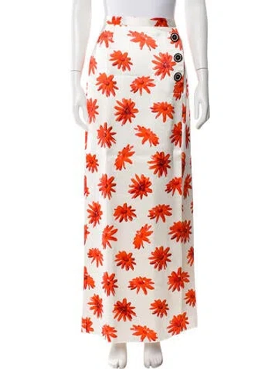 Pre-owned Meryll Rogge Floral Print Long Skirt In Orange