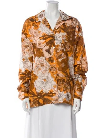 Pre-owned Meryll Rogge Floral Print Long Sleeve Blouse In Orange