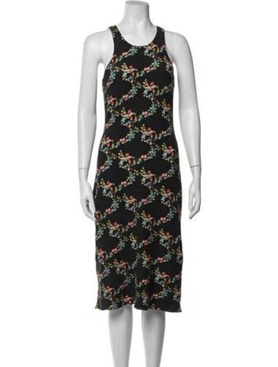 Pre-owned Meryll Rogge Floral Print Midi Length Dress In Black