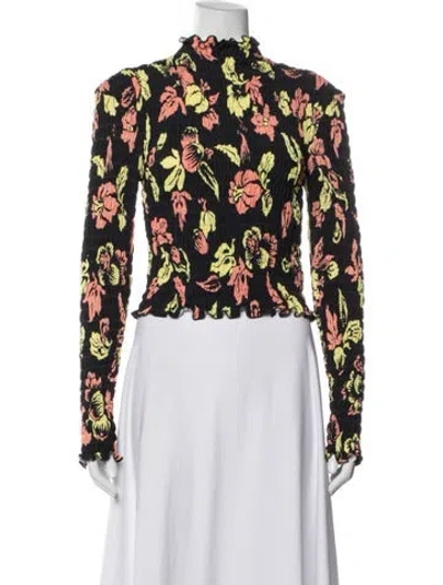 Pre-owned Meryll Rogge Floral Print Mock Neck Top In Multicolor