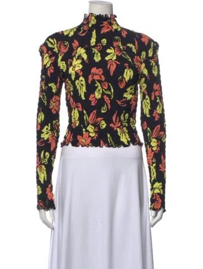 Pre-owned Meryll Rogge Floral Print Mock Neck Top In Multicolor