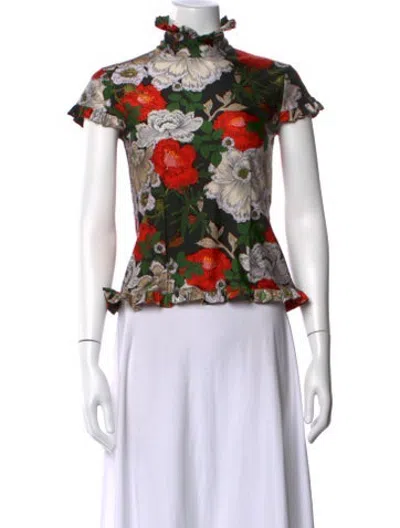 Pre-owned Meryll Rogge Floral Print Mock Neck Top In Multicolor