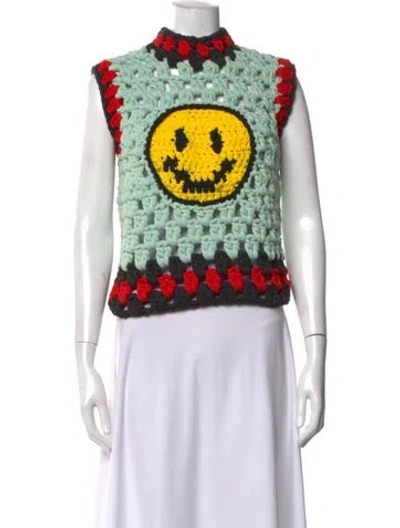 Pre-owned Meryll Rogge Graphic Print Mock Neck Sweater In Green