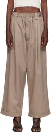 Meryll Rogge Gray Light Cotton Gabardine Drawstring Trousers In Dark Clay