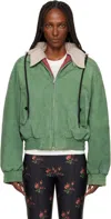Meryll Rogge Green Detachable Hood Suede Bomber Jacket In Green