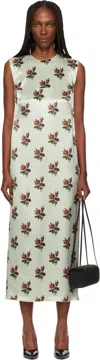 Meryll Rogge Green Floral Satin Shift Maxi Dress In Green