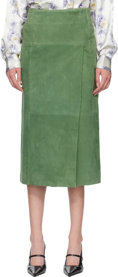 Meryll Rogge Green Suede Long Wrap Midi Skirt