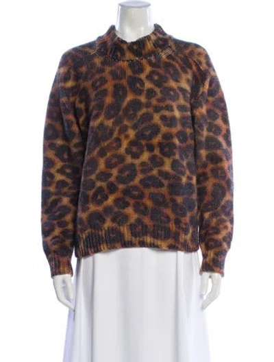 Pre-owned Meryll Rogge Merino Wool Animal Print Sweater In Brown