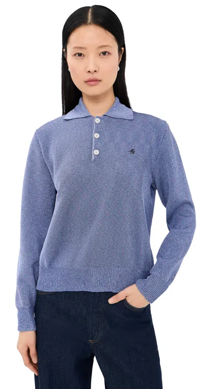 Meryll Rogge Merino Wool Backed Lurex Polo Sweater Purple In Blue