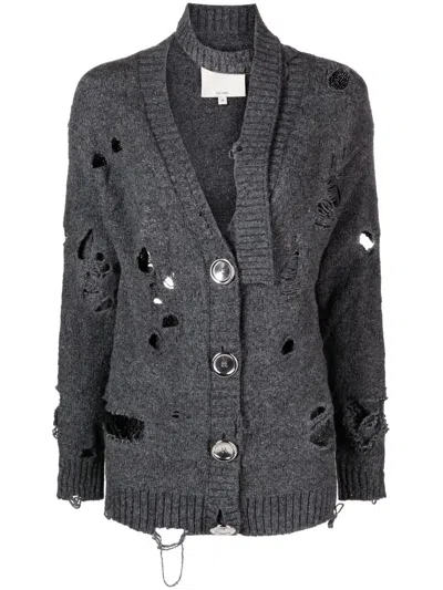 Meryll Rogge Oversized Distressed Wool Cardigan In Grey
