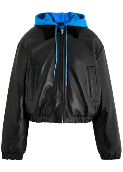 Meryll Rogge Padded Hooded Leather Bomber Jacket In Black