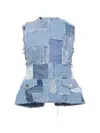 Meryll Rogge Patchwork Frayed-edge Top In Blue