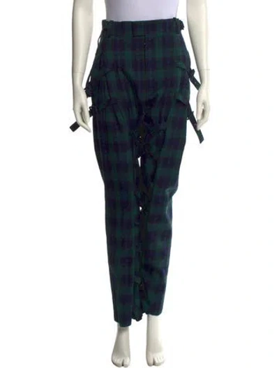 Pre-owned Meryll Rogge Plaid Print Wide Leg Pants In Green