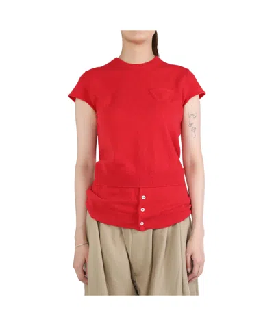 Meryll Rogge Round-collar Short-sleeve Sweater In Red