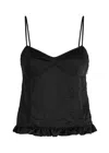 Meryll Rogge Ruffle Hem Satin Top In Black