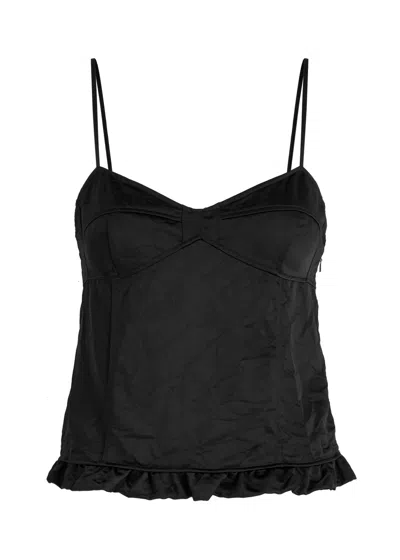 Meryll Rogge Ruffle Hem Satin Top In Black