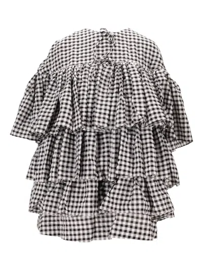 Meryll Rogge Gingham Check Ruffled Mini Dress In Black