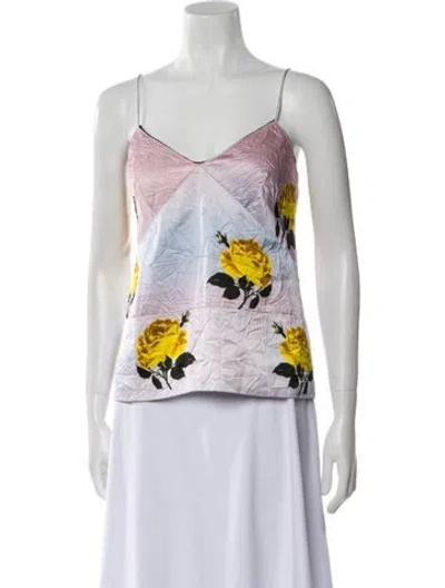 Pre-owned Meryll Rogge Satin Floral Print Top W/ Tags In Purple