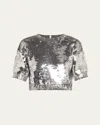 Meryll Rogge Sequined Shetland Short Sleeve Wool Cashmere Sweater In Silver