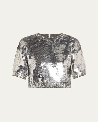 Meryll Rogge Sequined Shetland Short Sleeve Wool Cashmere Sweater In Gray