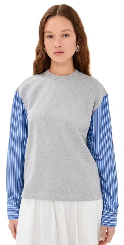 Meryll Rogge Shirting Sleeves T-shirt Grey/pale Blue In Gray