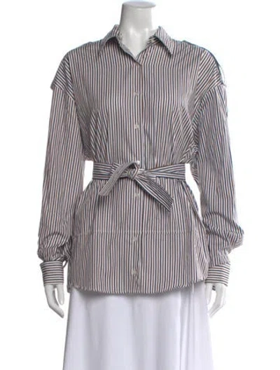 Pre-owned Meryll Rogge Striped Long Sleeve Button-up Top In Brown
