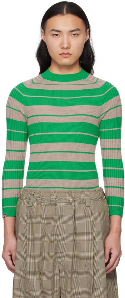 Meryll Rogge Taupe & Green Striped Sweater In Sand Melange / Green
