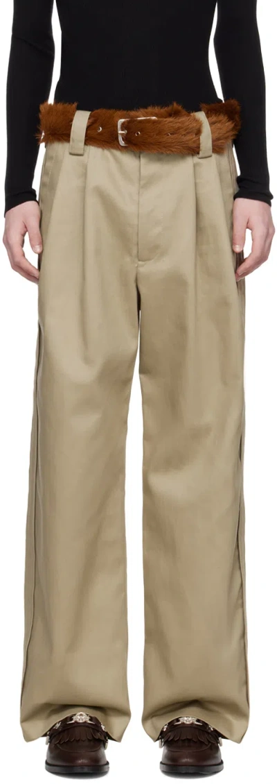 Meryll Rogge Taupe Pleated Trousers In Trench Cotton Camel