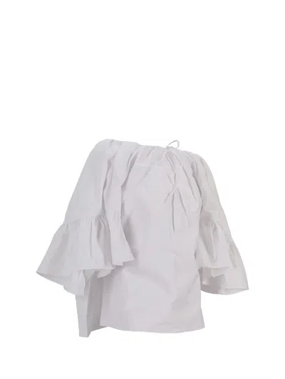 Meryll Rogge Top W/ Back Drape & Ruffle Sleeves In Gray