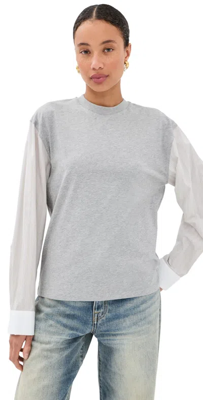 Meryll Rogge T-shirt With Shirting Sleeves Grey Multi In Gray