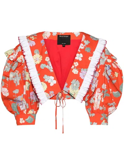 Meryll Rogge Wide-collar Cropped Top In Red