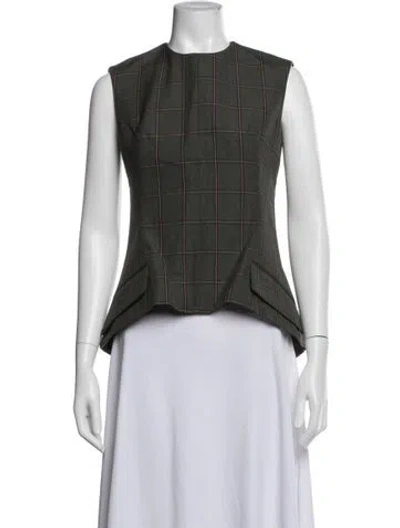 Pre-owned Meryll Rogge Wool Plaid Print Top In Grey