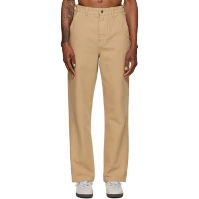 Merz B Schwanen Beige Cotton Canvas Straight Leg Trousers In 16 Khaki
