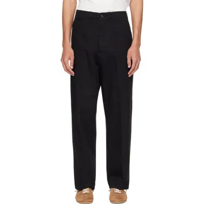 Merz B Schwanen Black 1920s Cotton Twill Worker Chino Trousers