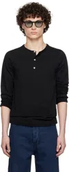 Merz B Schwanen Black 206 Loopwheeled Henley In 99 Deep Black
