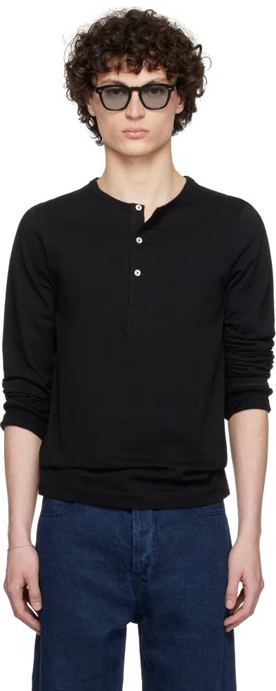 Merz B Schwanen Black 206 Loopwheeled Henley In 99 Deep Black