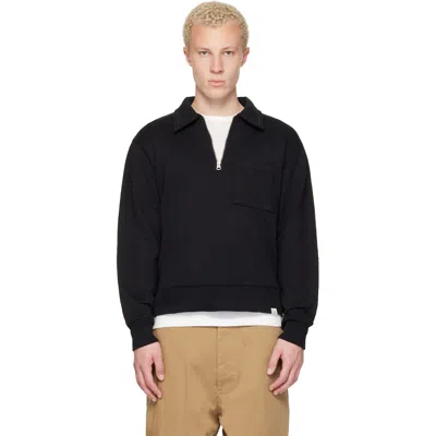 Merz B Schwanen Merz B. Schwanen Black Authentic Fleece Polo Collared Half-zip Cotton Pullover In Multi