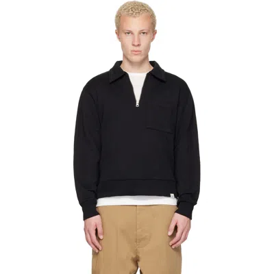 Merz B Schwanen Black Authentic Fleece Polo Collared Half-zip Cotton Sweatshirt